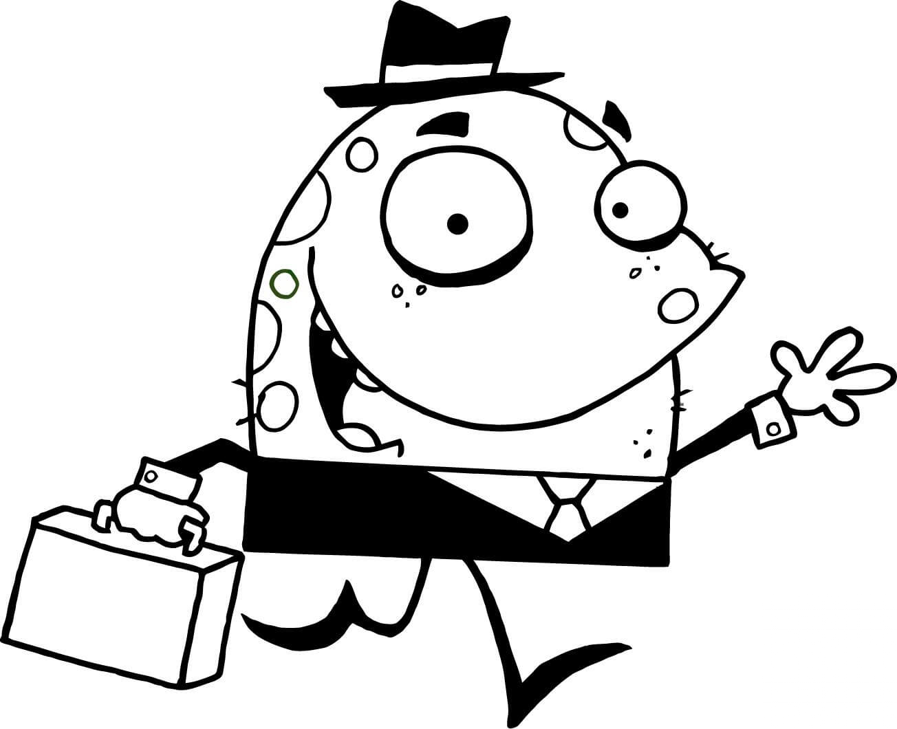 Zielony potworek z walizką idzie do...