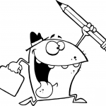 Wesoły potworek biegnie z teczką i...