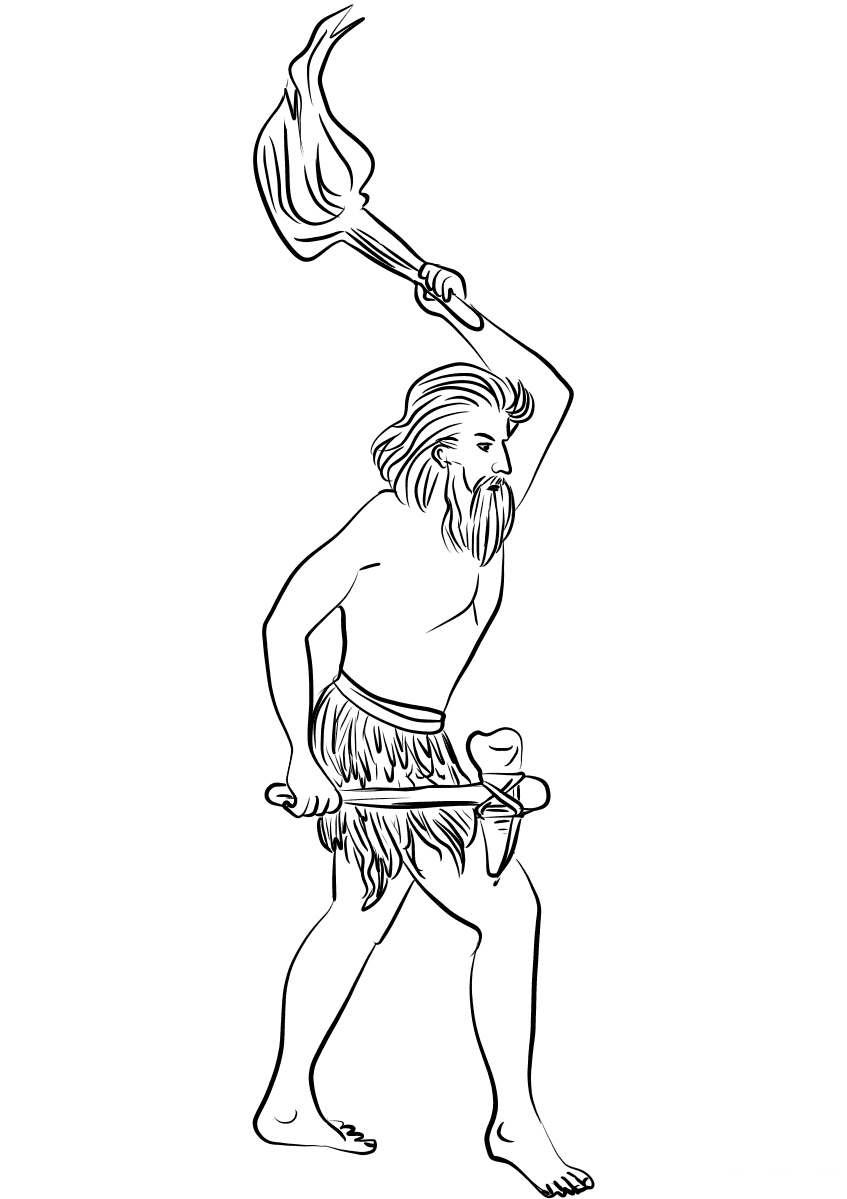 Caveman with Axe and Torch