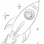 Boy Astronaut Flying in a Space Rocket