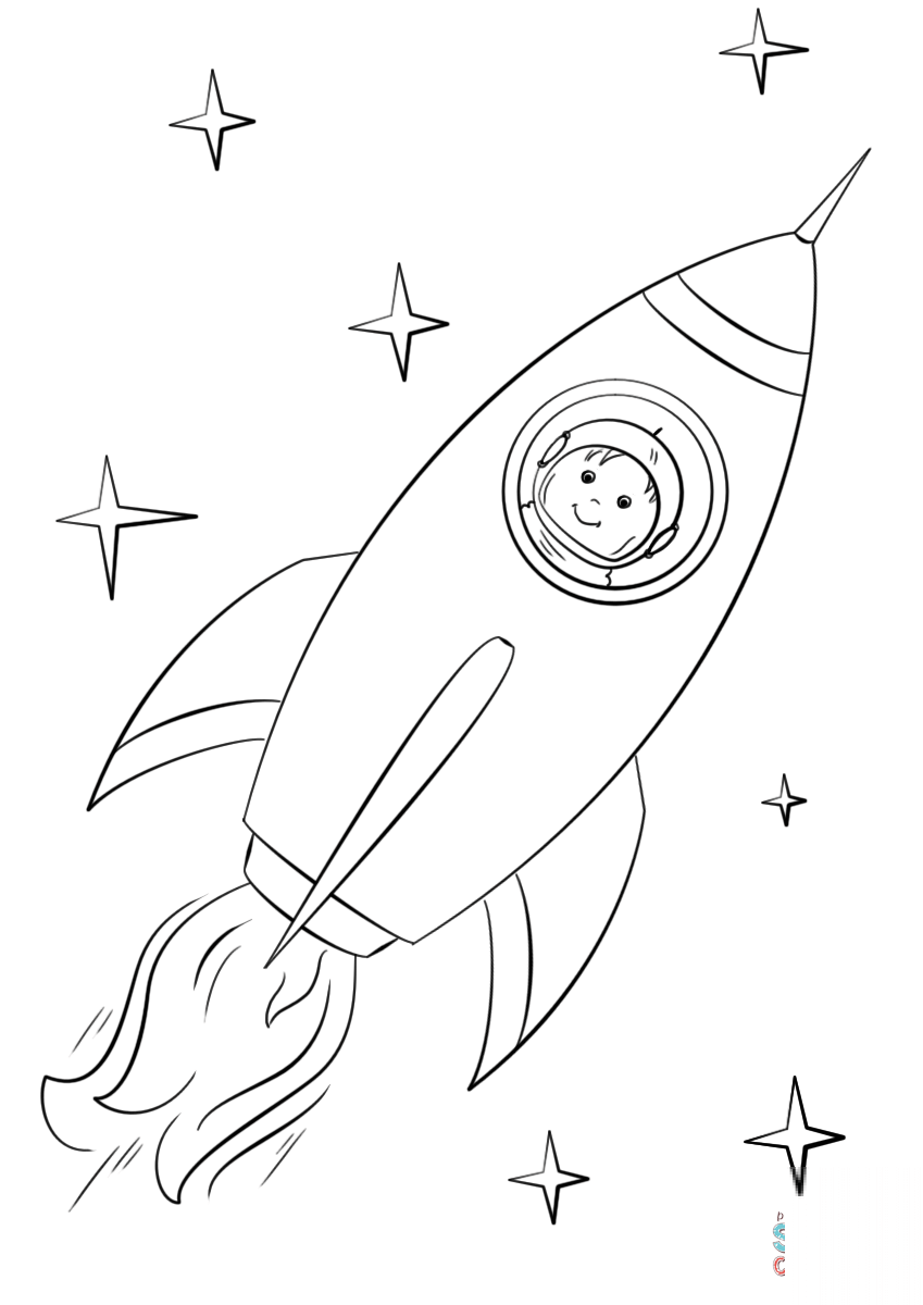 Boy Astronaut Flying in a Space Rocket