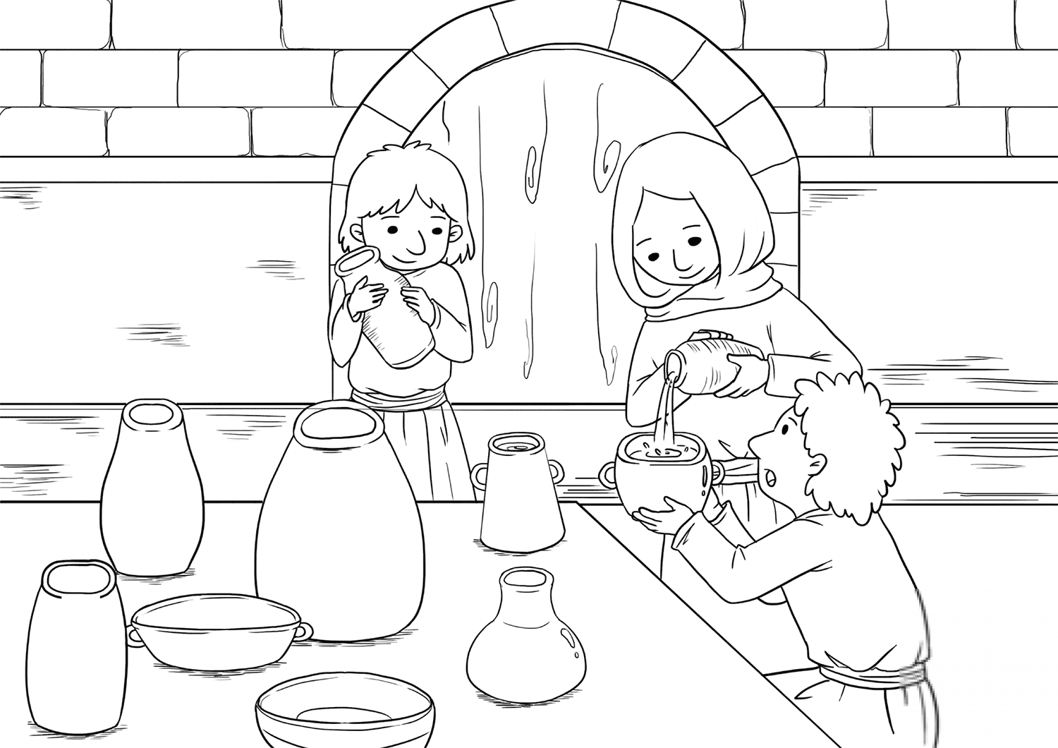 The Widow and Her Sons Pour Oil...