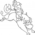 Cowboy Riding Bull in Rodeo