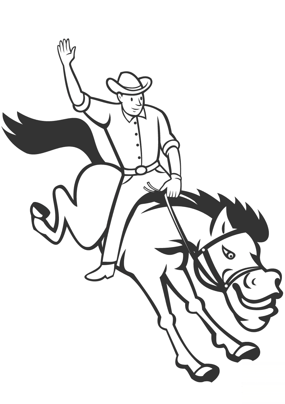 Rodeo Cowboy Riding Bucking Bronco