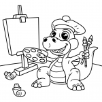 Cute Dinosaur Artist with Easel,...