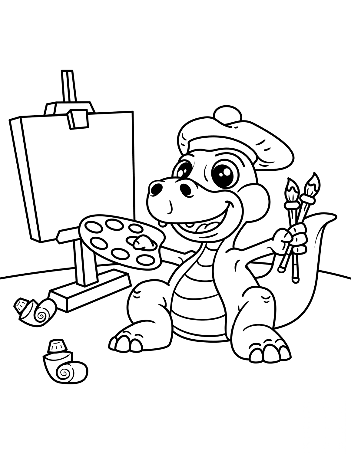 Cute Dinosaur Artist with Easel,...