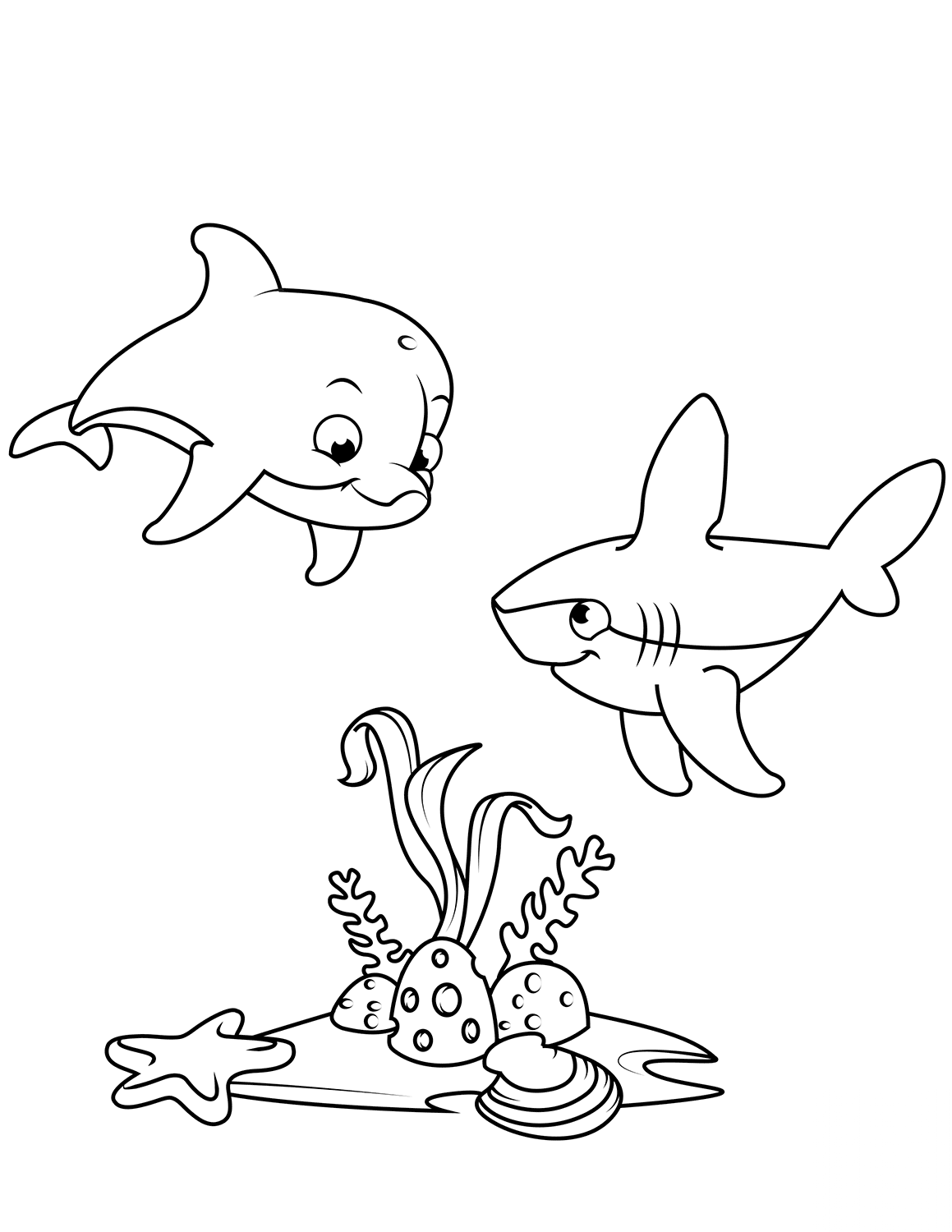 Cute Dolphin and Shark