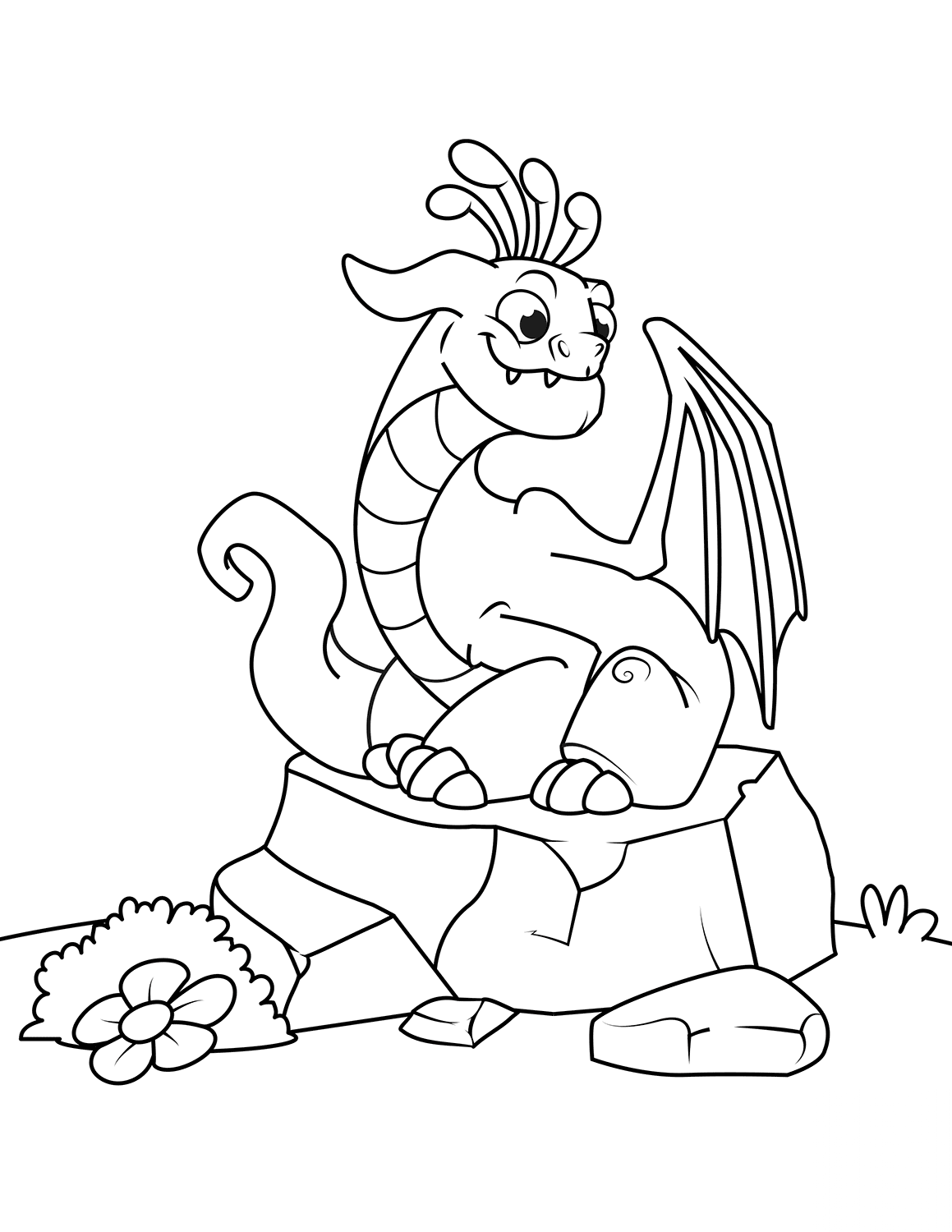 Funny Dragon Sitting on Stone