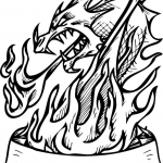 Smok w płomieniach z banerem