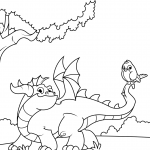 Cute Dragon with Bird on His Tail