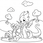 Cute Dragon Sniffing Flower