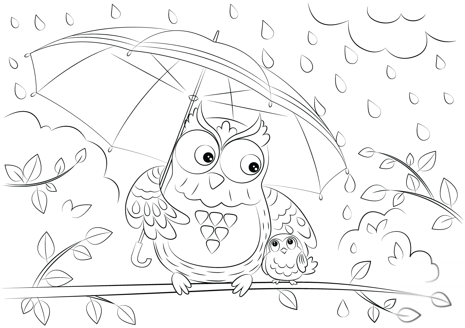 Owl with Chick Under Umbrella