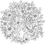 Owl and Blooming Tree