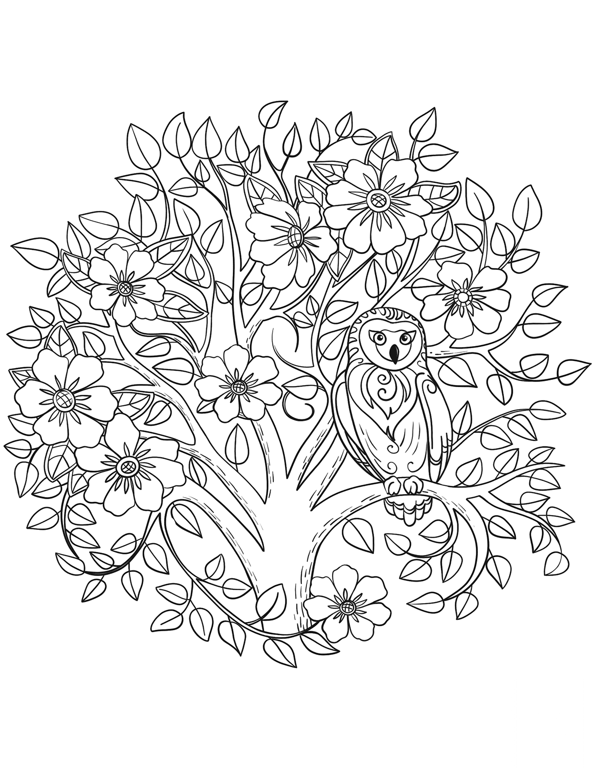 Owl and Blooming Tree
