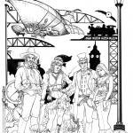 Postacie ze Steampunk ze sterowcem...