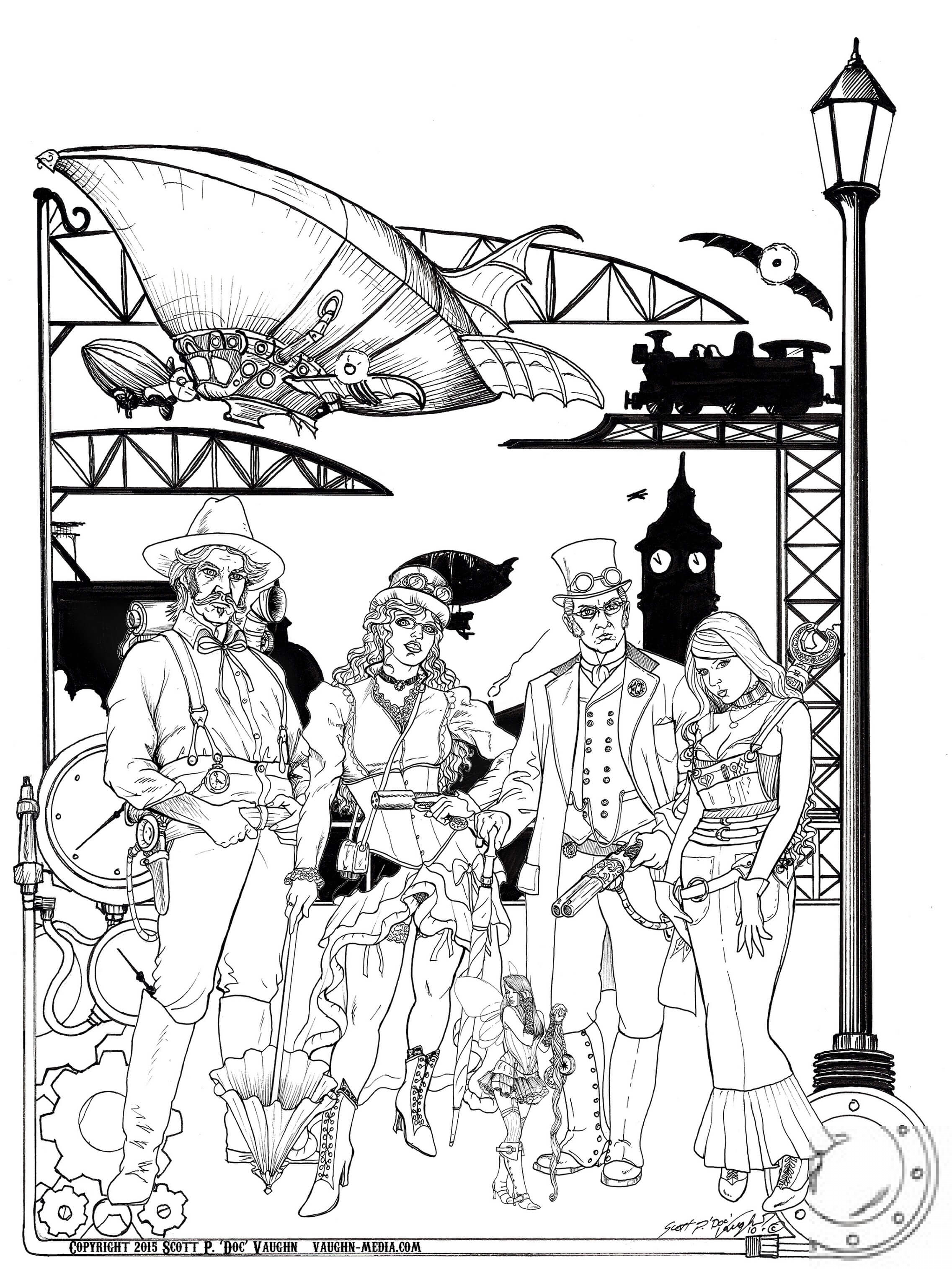 Postacie ze Steampunk ze sterowcem...