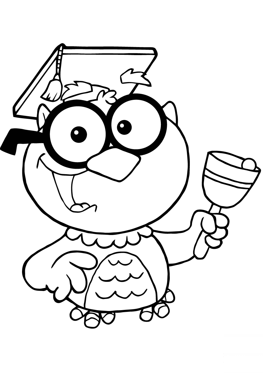 Owl Teacher with Graduate Cap and Bell