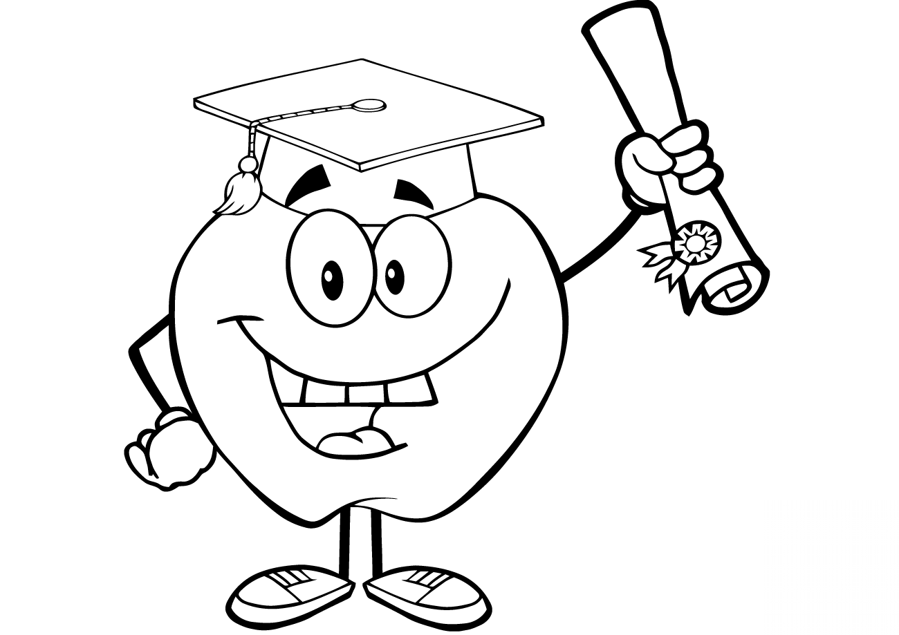 Happy Apple Graduate Holding a Diploma