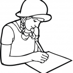 Uczennica pisząca na papierze