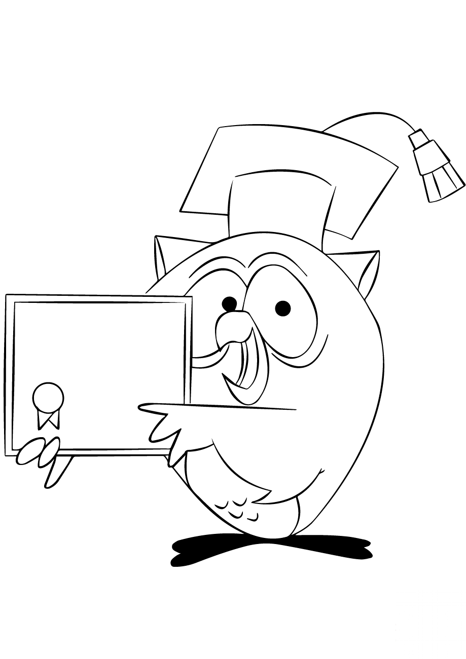 Cartoon Owl Holding Diploma