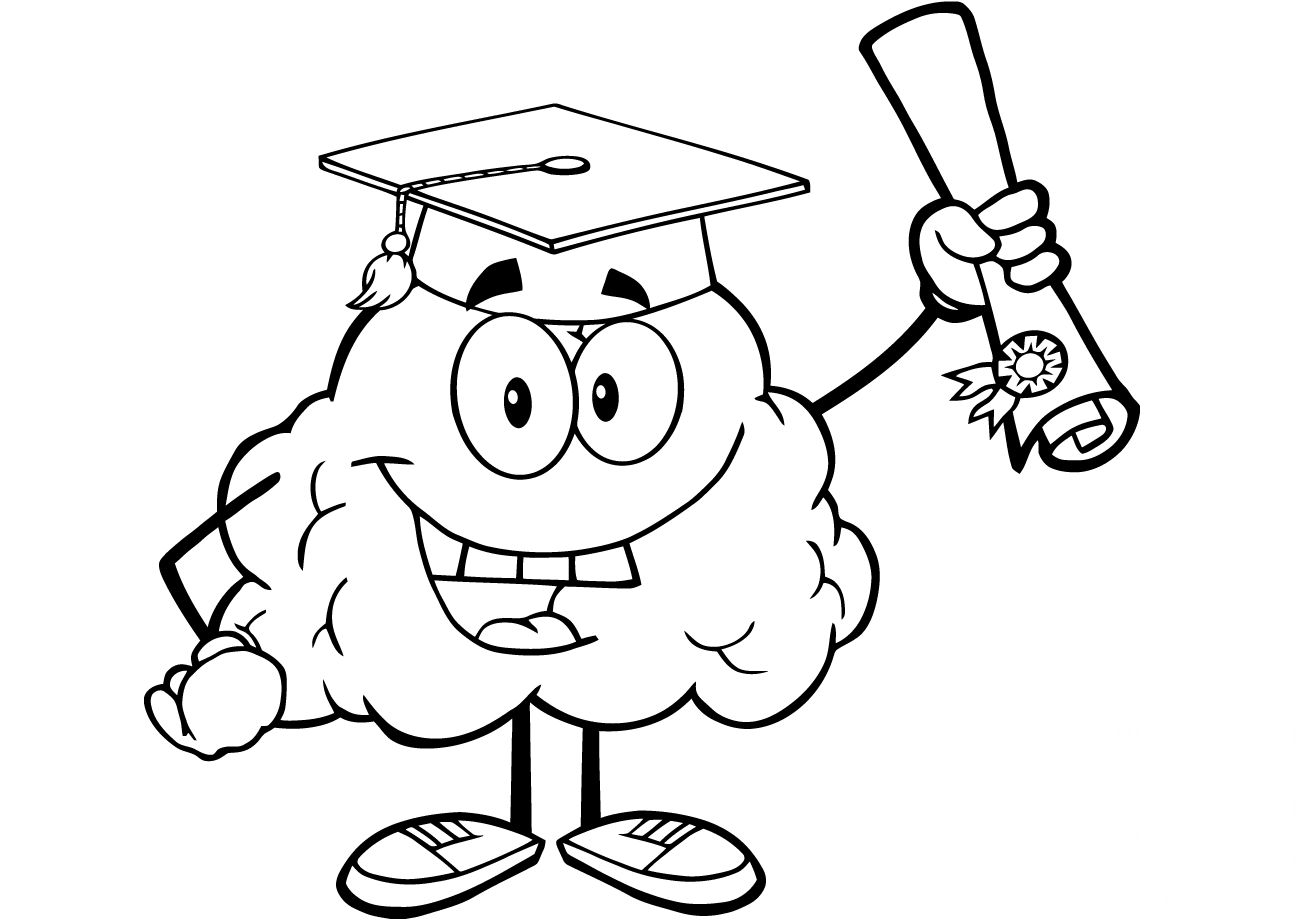 Happy Brain Character Graduate with...