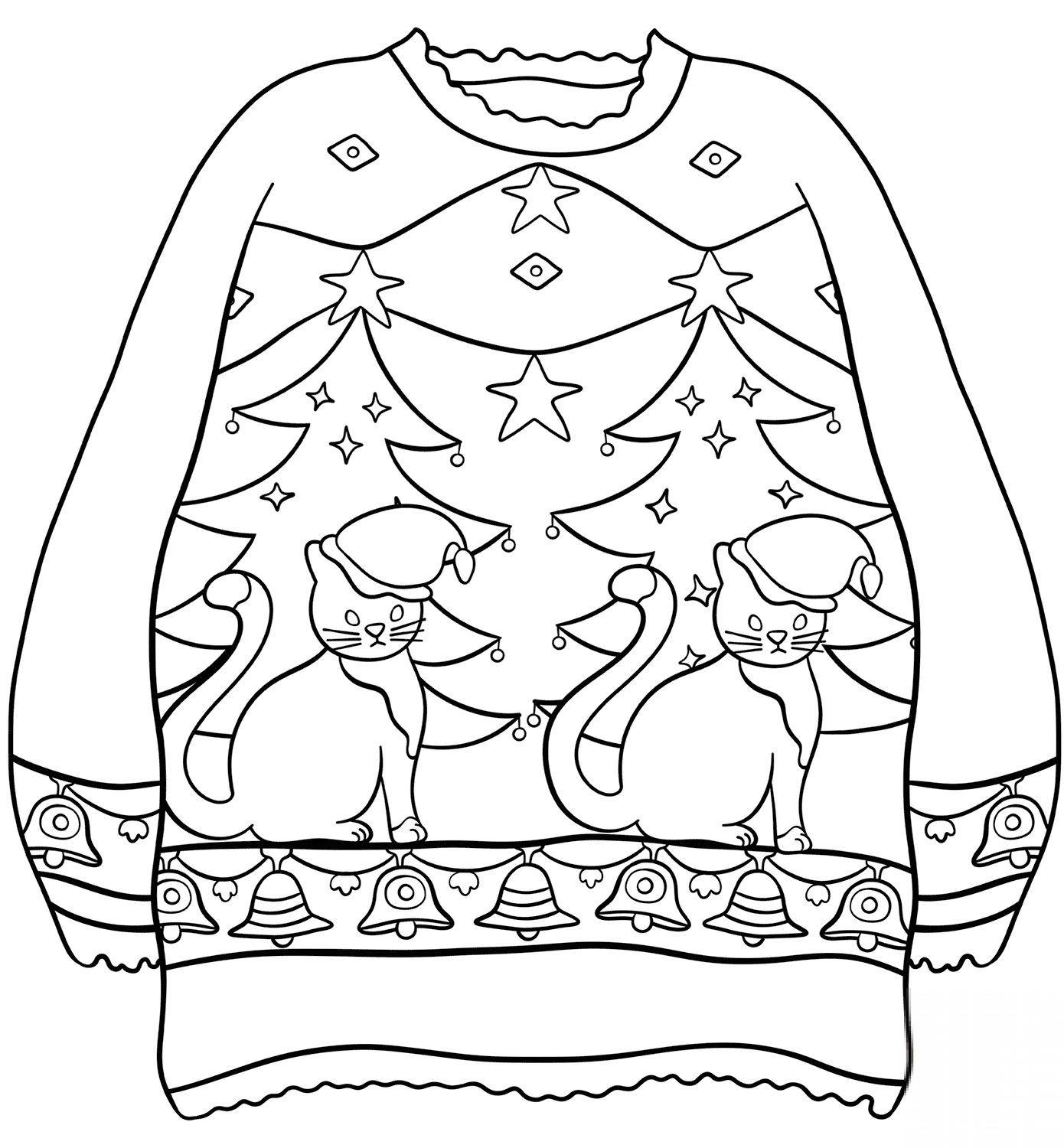 Sweater with Christmas Trees and Cats