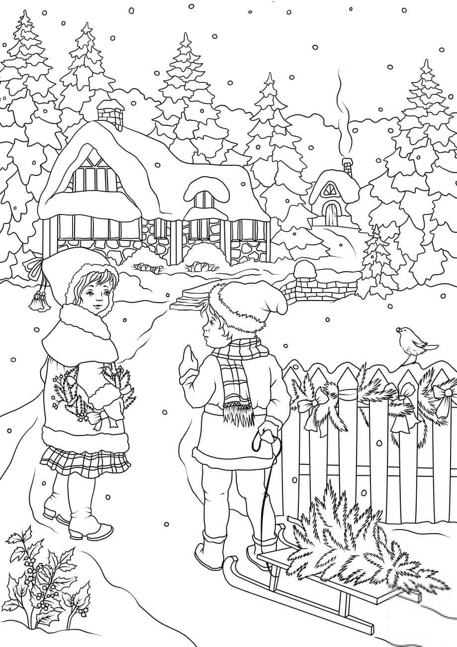 A Boy and a Girl are Pulling the Sled