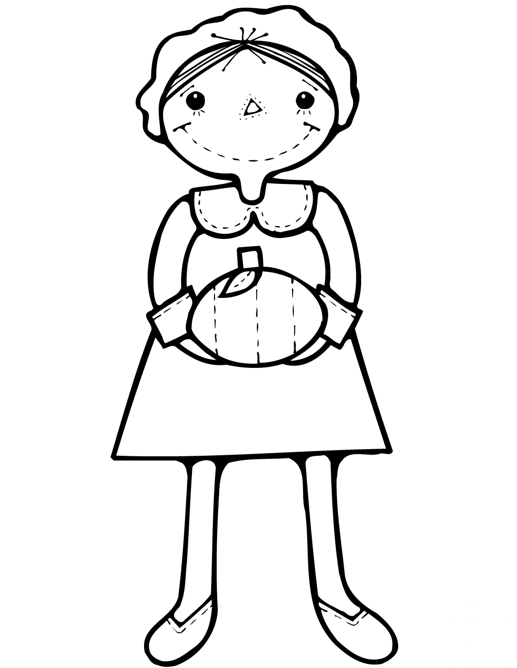 Cartoon Pilgrim Girl with Pumpkin