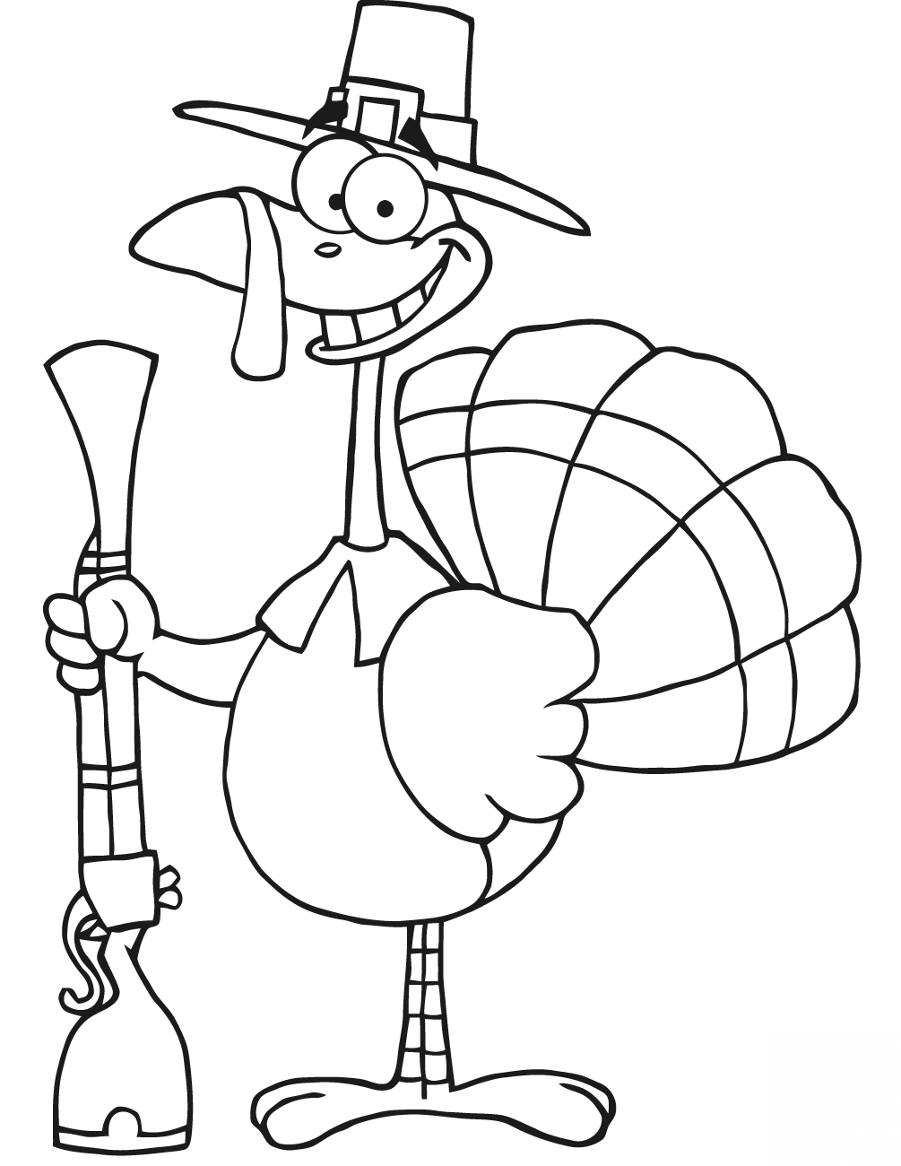 Happy Turkey with Pilgrim Hat and...