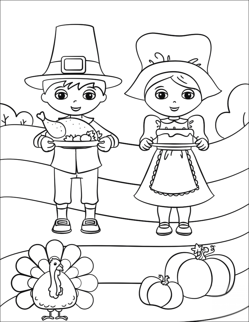 Cute Pilgrim Boy and Girl