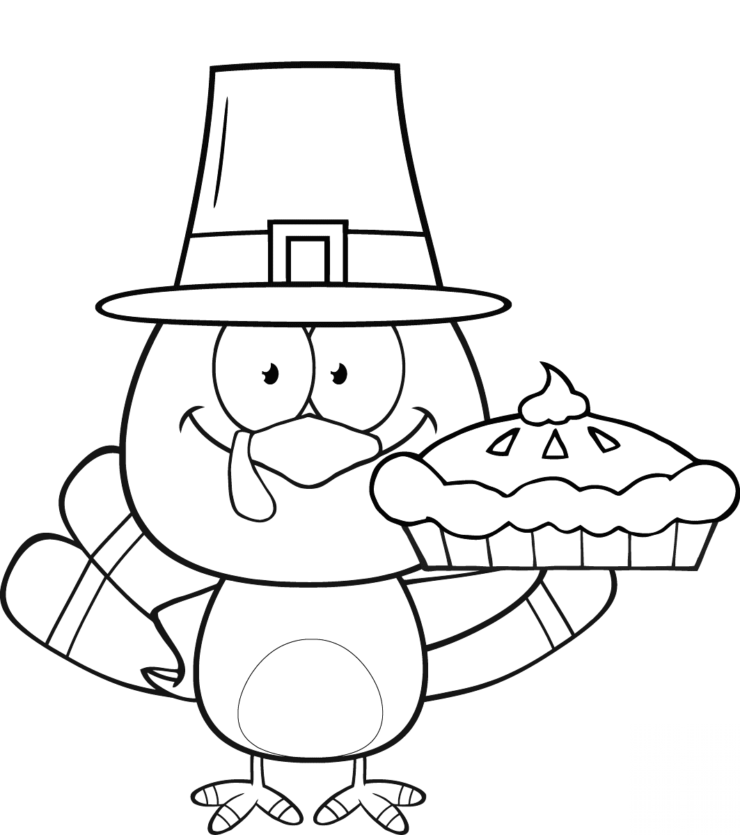 Cute Pilgrim Turkey Holding a Pie