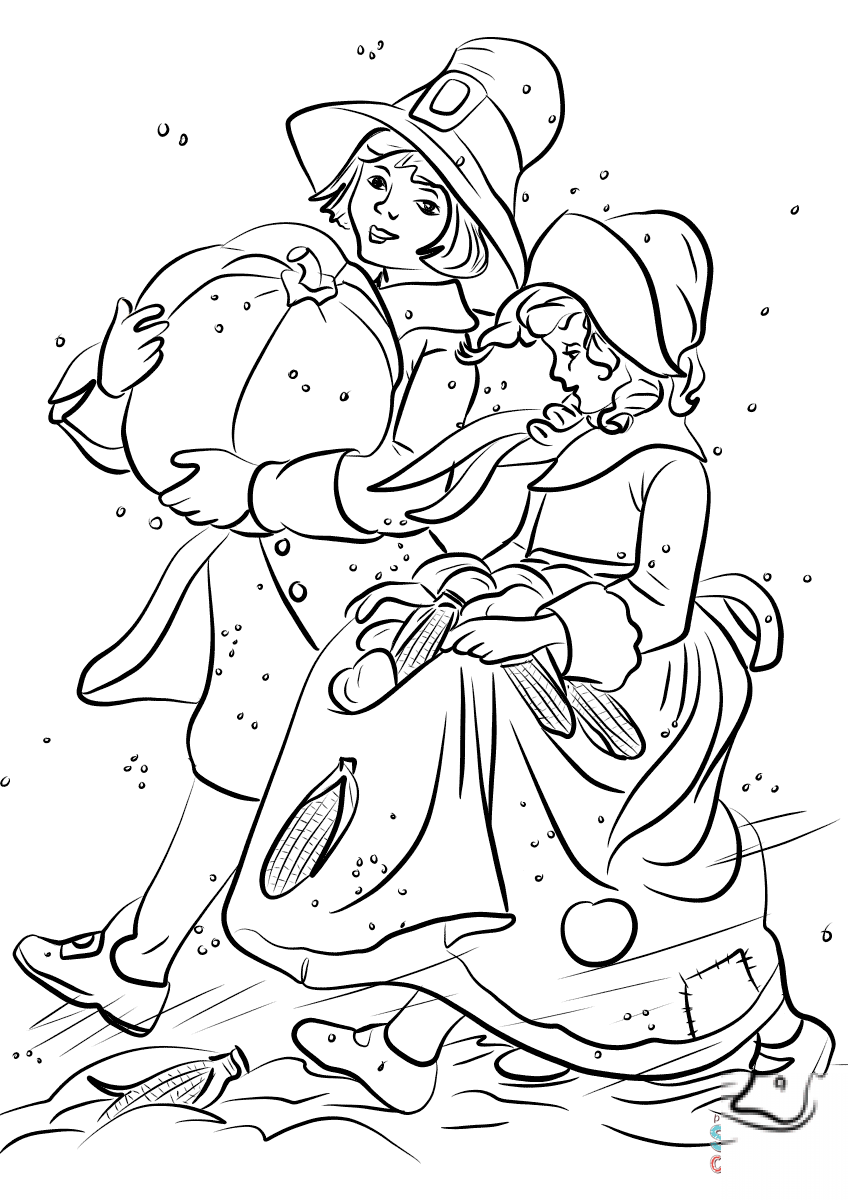 Pilgrim Boy and Girl Carrying...