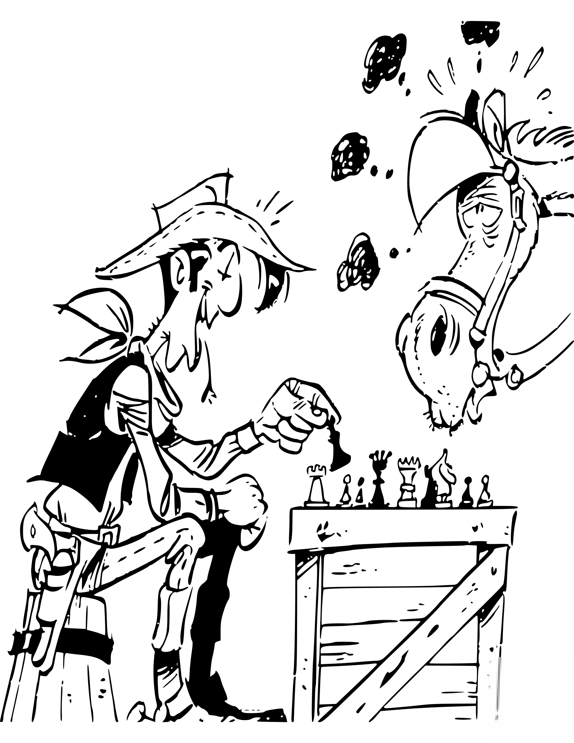 Cowboy and Horse Playing Chess