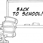 Uczeń z książkami przy tablicy...