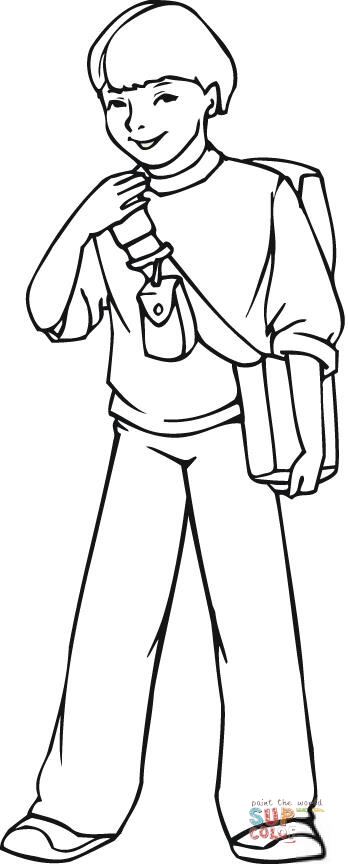 Uśmiechnięty chłopiec z plecakiem