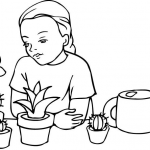 Dziewczynka ucząca się o kwiatach i...