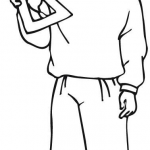 Chłopiec trzymający trójkąt pomiarowy