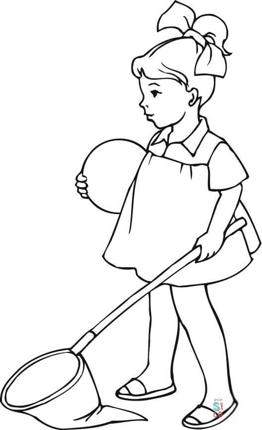 Malutka dziewczynka z siatką na motyle