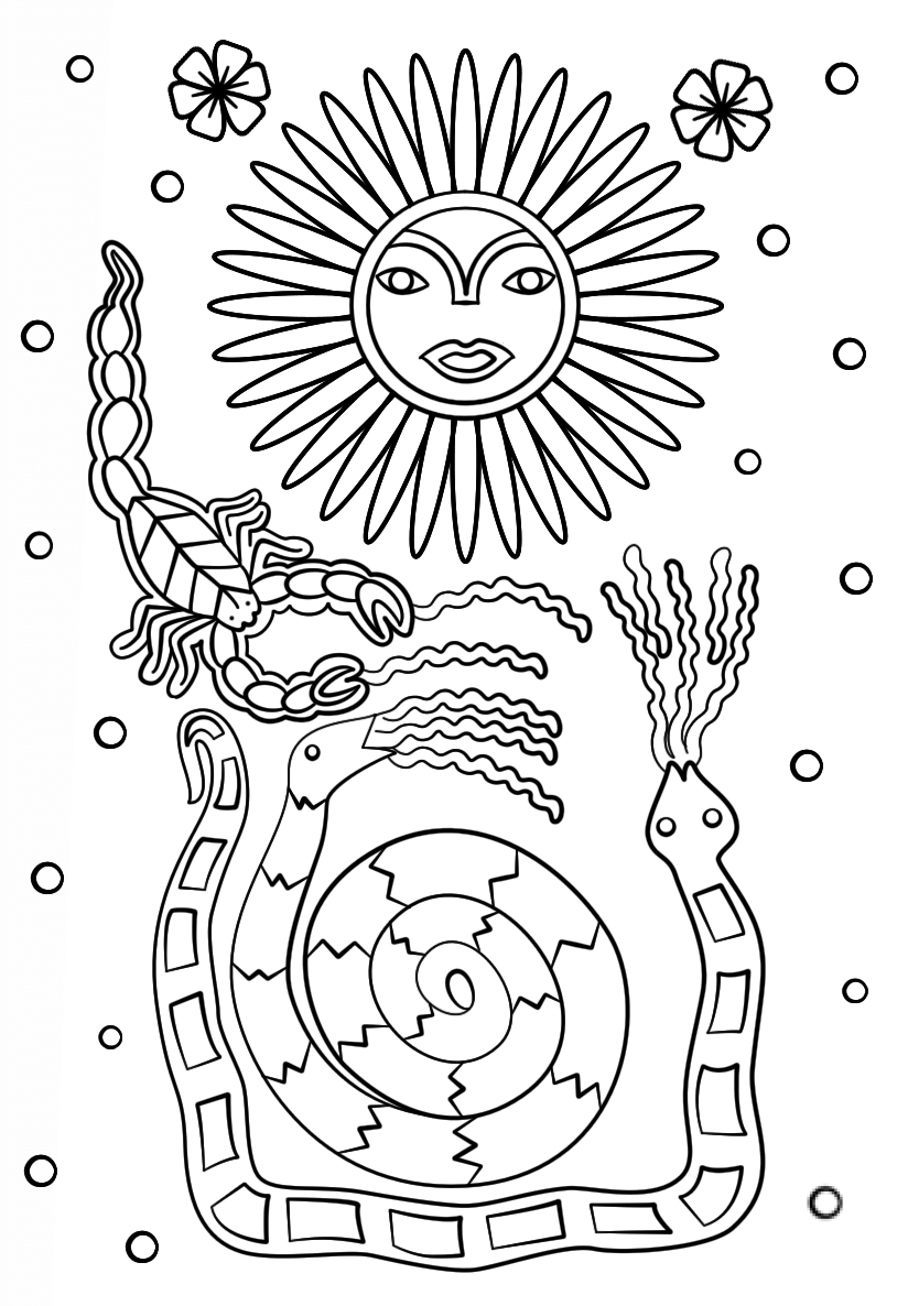 Huichol Art - Sun Scorpion and Snakes