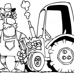 Animowany rolnik i jego traktor