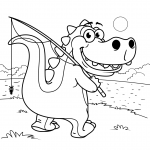 Cute Tyrannosaurus Goes Fishing