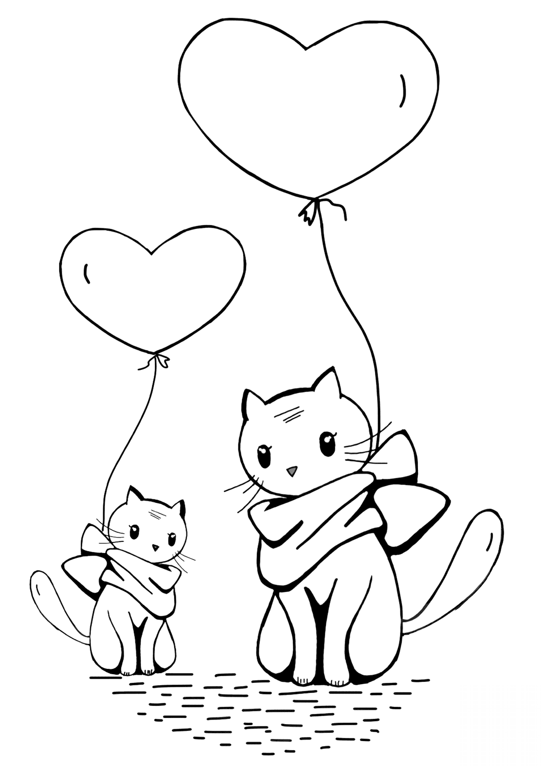 Cats with Heart Balloons