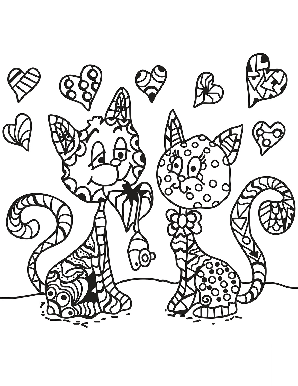 Two Cats in Love Zentangle