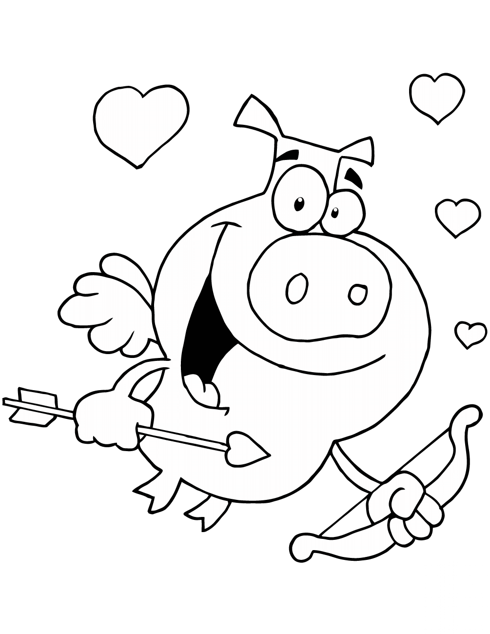 Cupid Pig Flying with Hearts