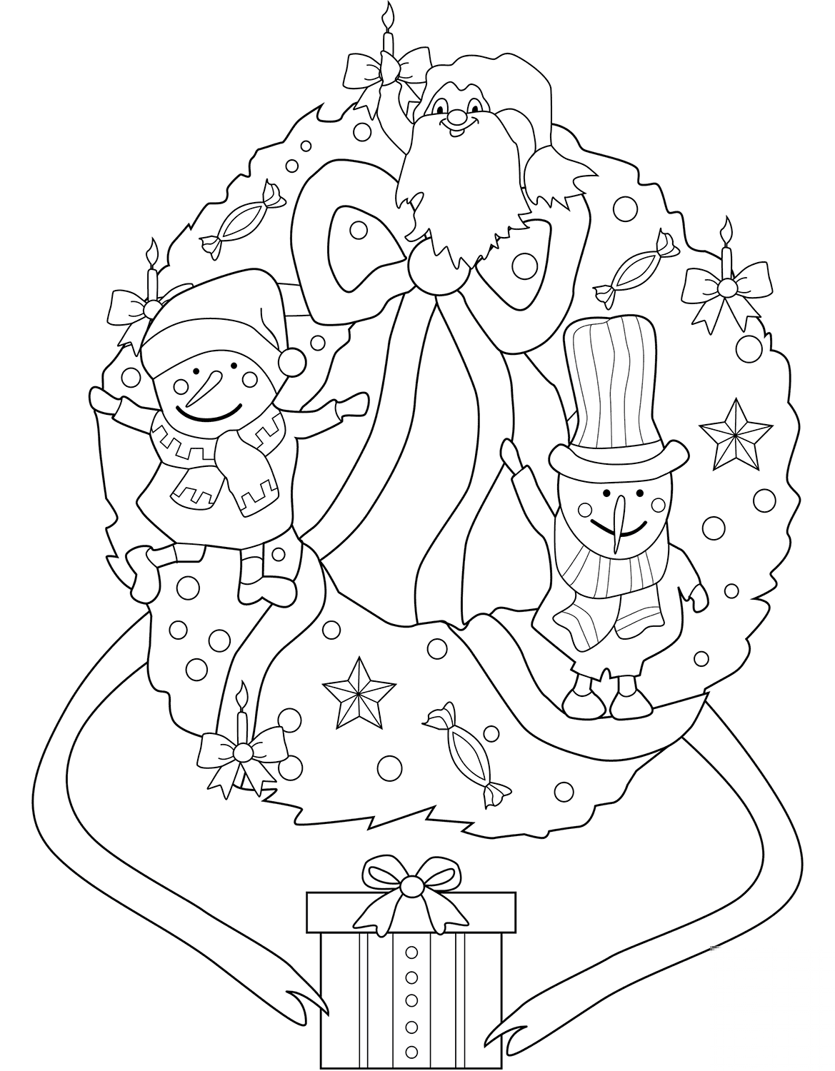 Christmas Wreath with Snowmen and Elf