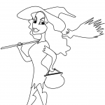 Witch with Broomstick and Cauldron