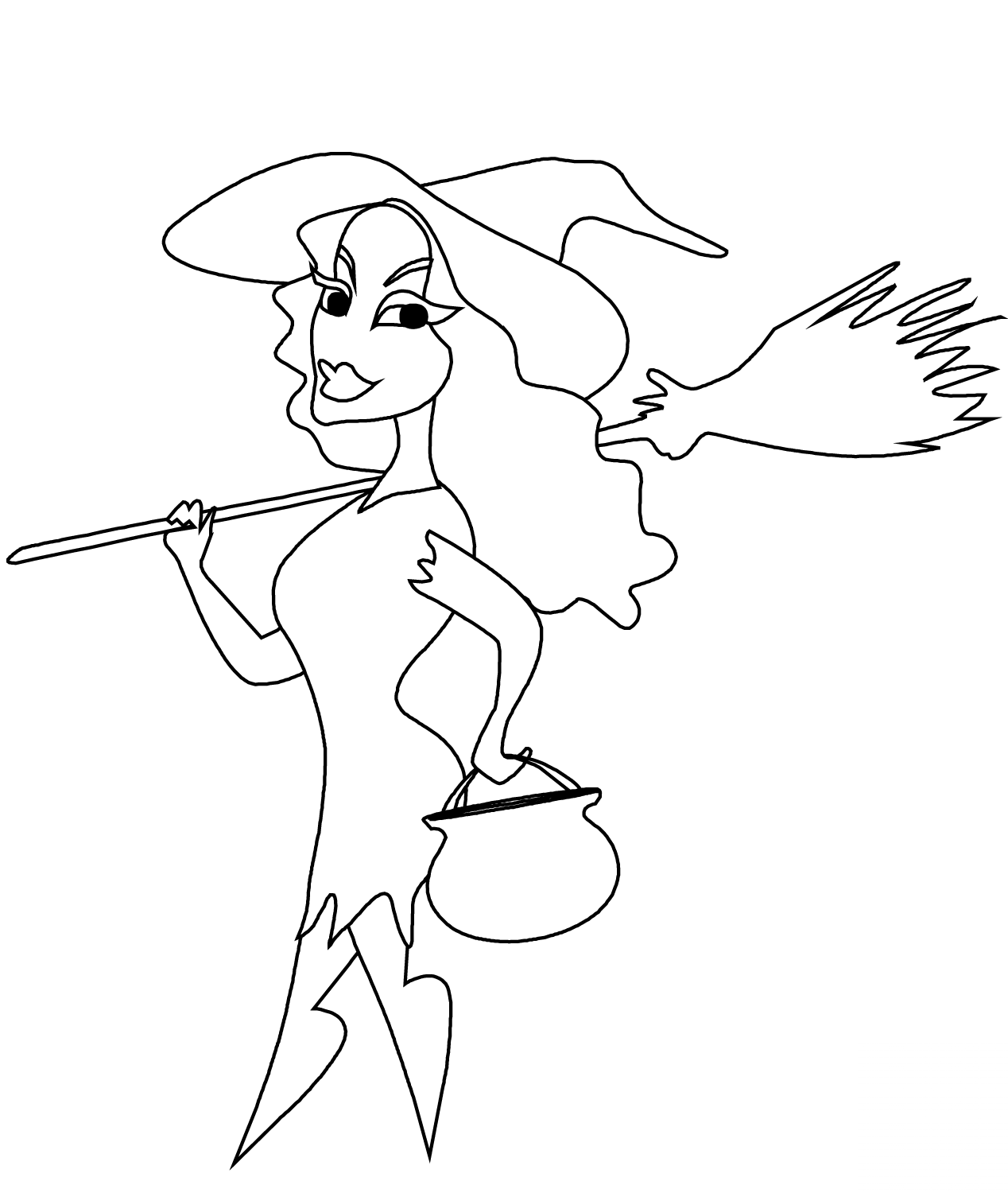 Witch with Broomstick and Cauldron