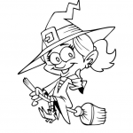 Uśmiechnięta wiedźma na miotle