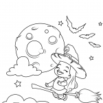 Cute Little Witch Flying on a...