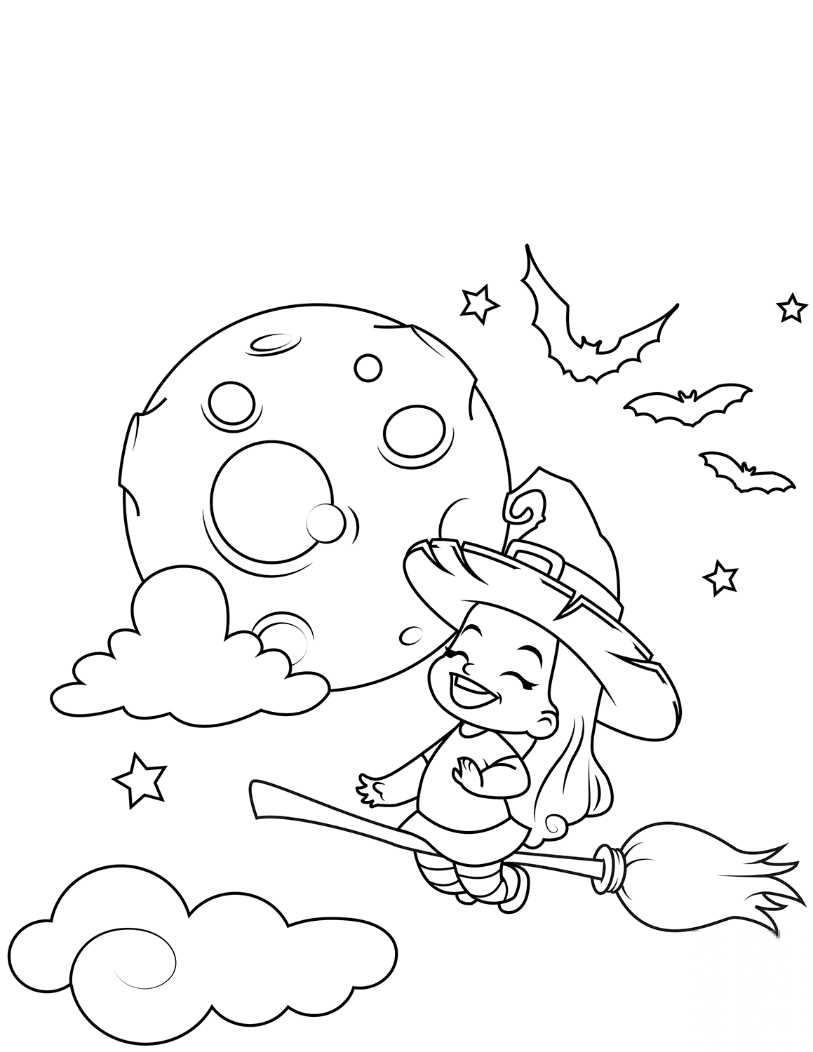 Cute Little Witch Flying on a...